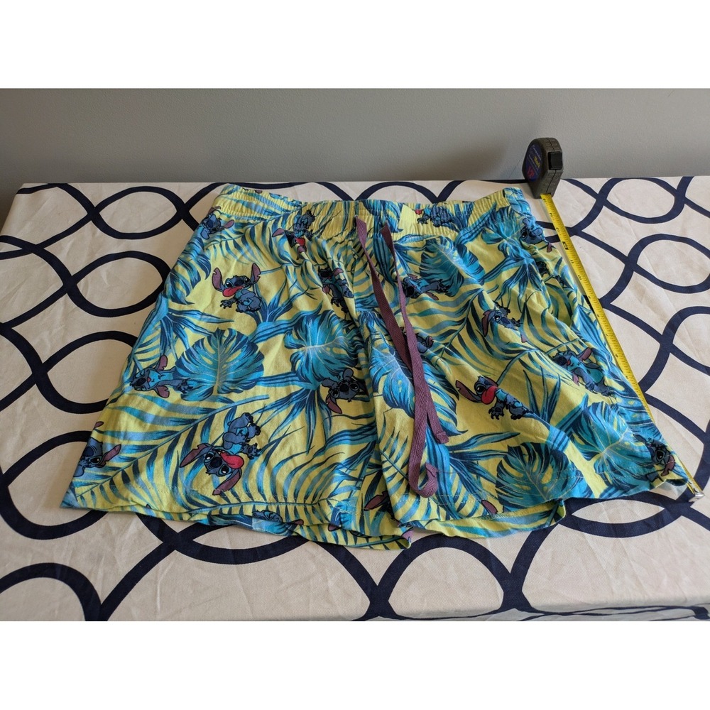 Disney Lilo & Stitch Tropical Palm Leaf Cotton Sleep Shorts Yellow Blue Small